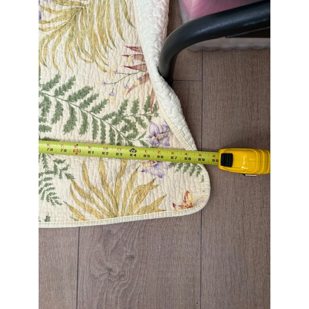 Tropical Floral Quilted Bedspread Orchid Fern Palm Leaf Reversible Queen 90x86